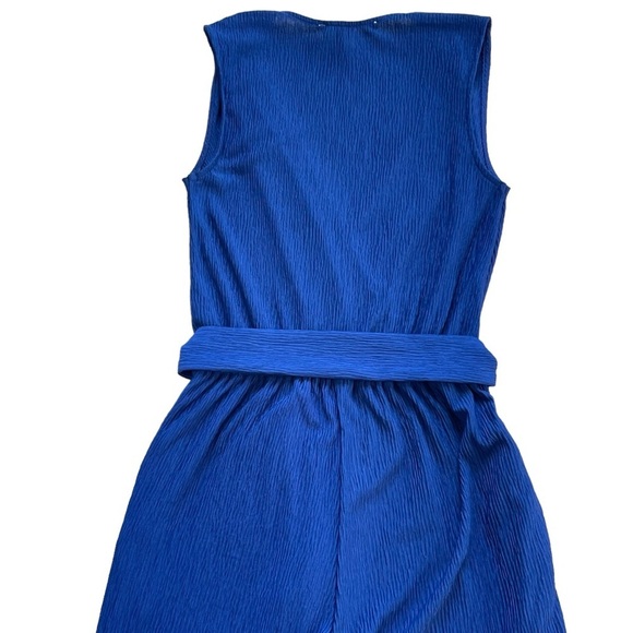 Monteau Blue Crinkle Jumpsuit Women’s Size S Belted Sleeveless Wide Leg - Picture 5 of 9